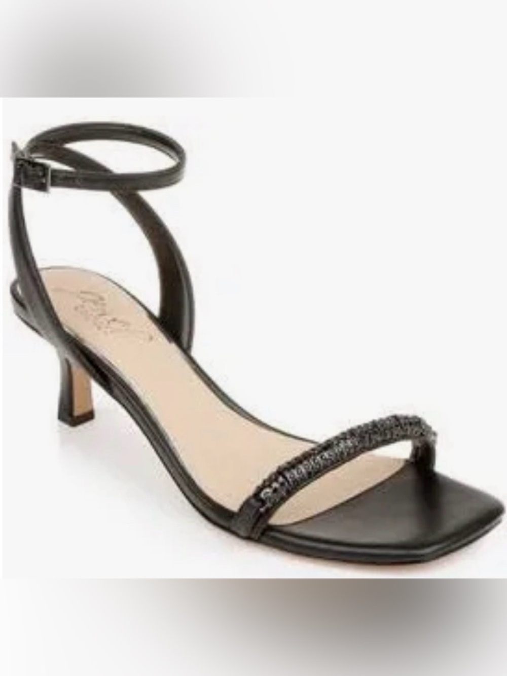 Badgley Mischka Black Ankle-Strap Sandal with Sparkle Front Strap